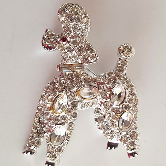 Vintage PELL Signed French Poodle Figural Rhinestone Brooch Pin - Picture 2 of 13